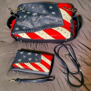 Red, White & Blue Leather Purse With Wallet